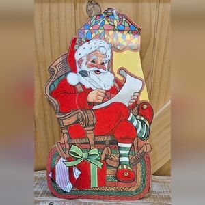 Vintage | Eureka U.S.A. Christmas Santa & List Flocked Die Cut